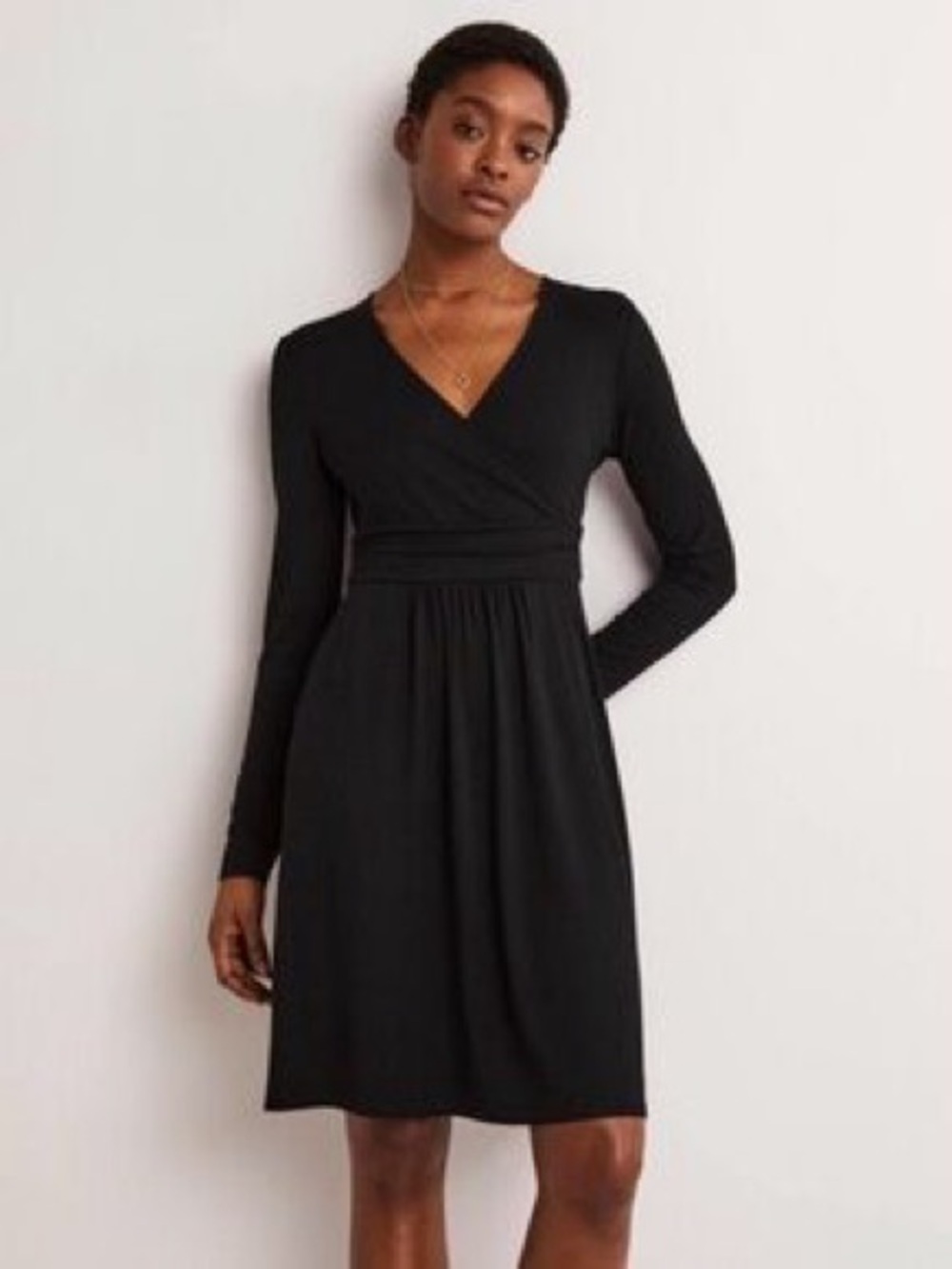 Boden Jersey Black Long Sleeve V-Neck Wrap Dress